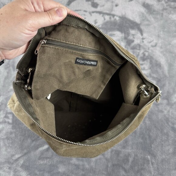 Army Green Denim Purse Bag Skull Rivet Studded Grunge Punk Y2K Retro Fashion Exp - Picture 7 of 9